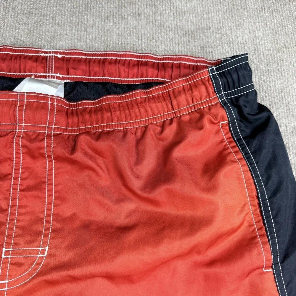 VTG Nike Y2K Swim Trunks Shorts Mens XL Red Black Striped Mesh‎ Lining Board